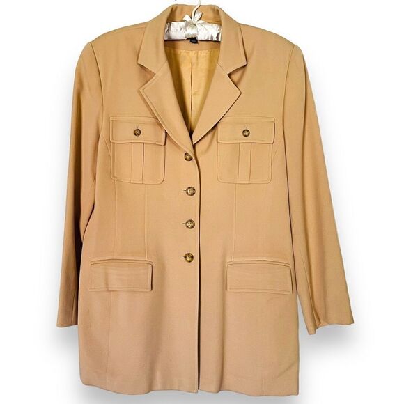 Vintage Kasper&Co. ASL Camel Single Breasted Flap Pocket Lined Wool Blazer - Picture 1 of 16